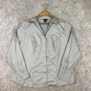 Lane Bryant Top 18 Blouse Long Sleeve V Neck Collared Button Up Gray Career